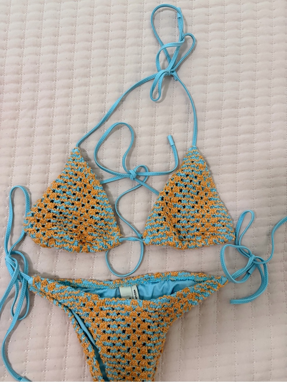 triangl swimwear Crochet Bikini in Turquoise and Mustard